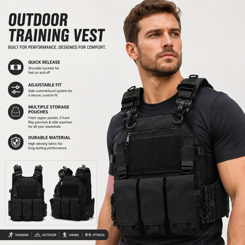 Outdoor Hunting Vest - Taktik Yelek Polyester Taşıyıcı, Üçlü Şarjör