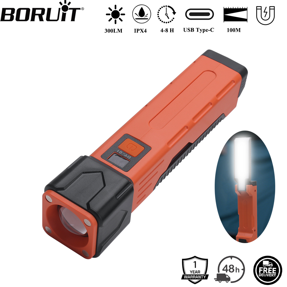 Tactical Flashlight Rechargeable - BORUiT 300LM LED Çalışma Işığı Zoom