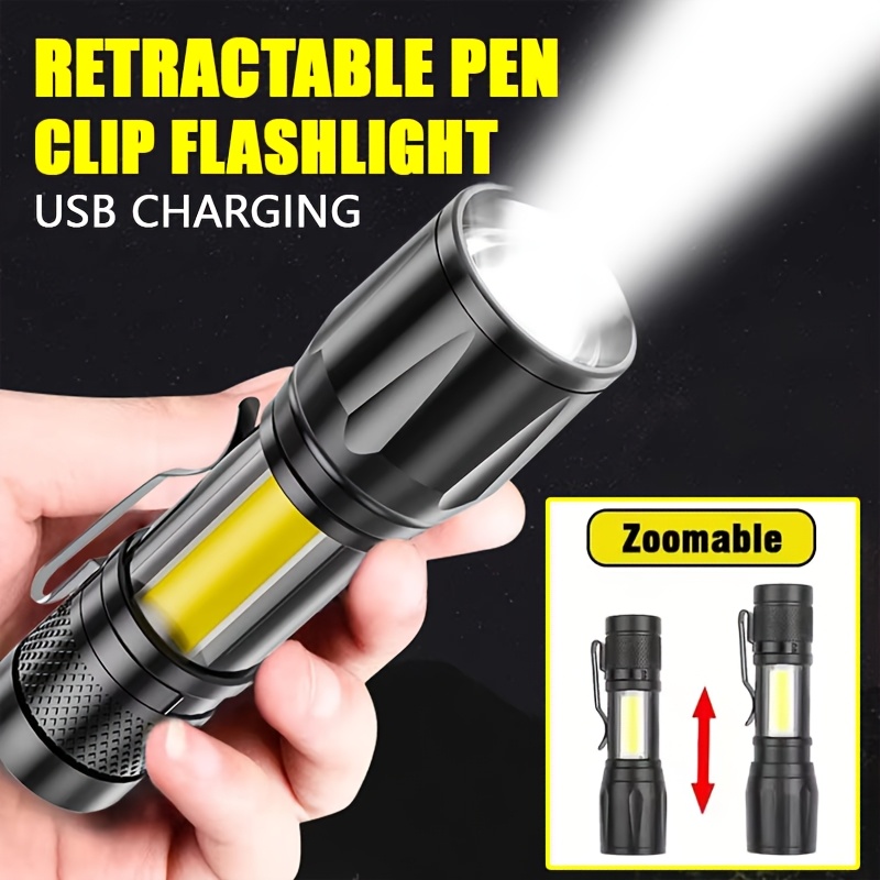 Tactical Flashlight Rechargeable - Taşınabilir COB + LED Kamp Işık