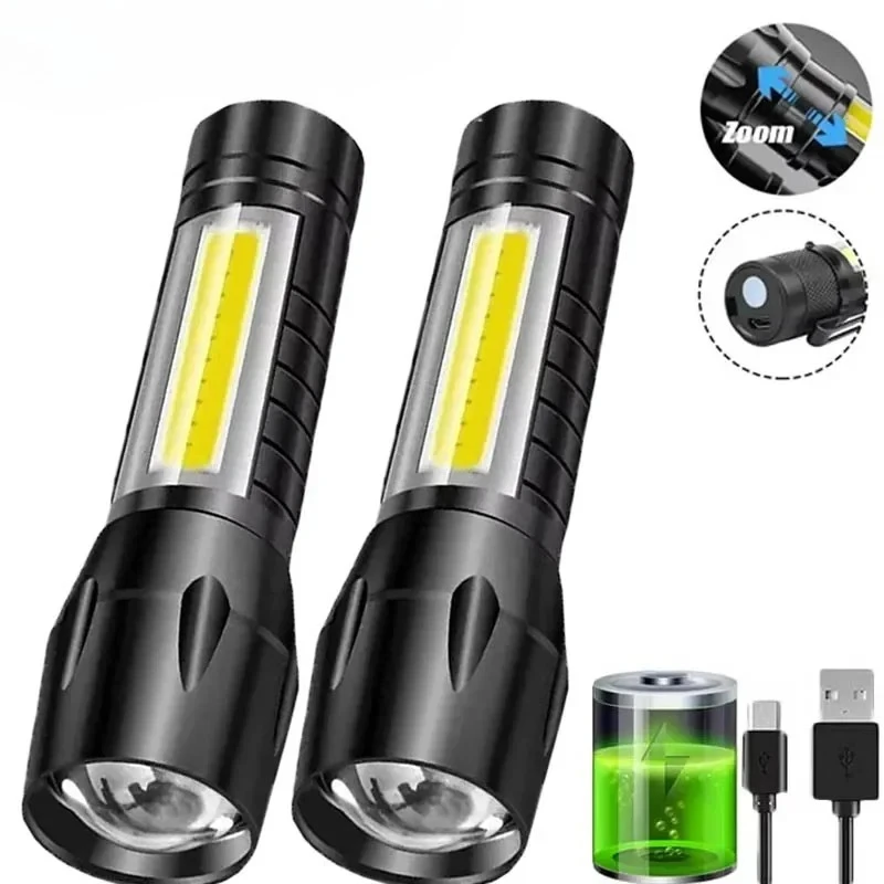 Tactical Flashlight Rechargeable - Taşınabilir COB + LED Kamp Işık